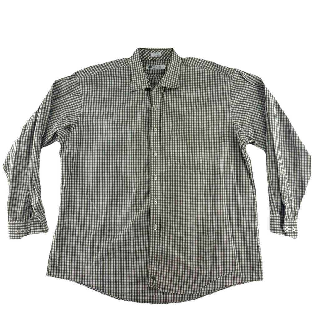 Onward Reserve Non Iron Button Up Shirt Mens XXL Gray Plaid Cotton